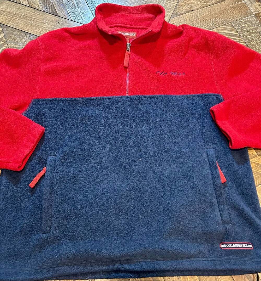Old College Inn Red And Blue Ole Miss Quarter Zip Fleece Pullover L
